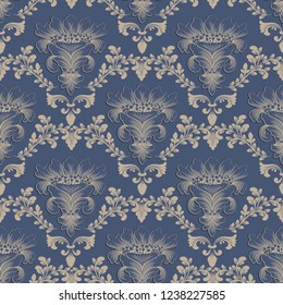 Vector damask seamless pattern background. Classical luxury old fashioned damask ornament, royal victorian seamless texture for wallpapers, textile, wrapping. Exquisite floral baroque template