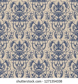 Vector damask seamless pattern background. Classical luxury old fashioned damask ornament, royal victorian seamless texture for wallpapers, textile, wrapping. Exquisite floral baroque template