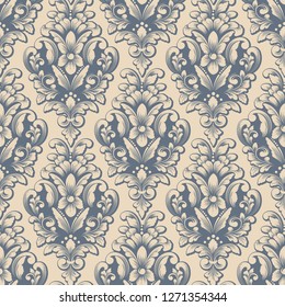 Vector damask seamless pattern background. Classical luxury old fashioned damask ornament, royal victorian seamless texture for wallpapers, textile, wrapping. Exquisite floral baroque template