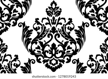 Vector damask seamless pattern background. Classical luxury old fashioned damask ornament, royal victorian seamless texture for wallpapers, textile, wrapping. Exquisite floral baroque template.