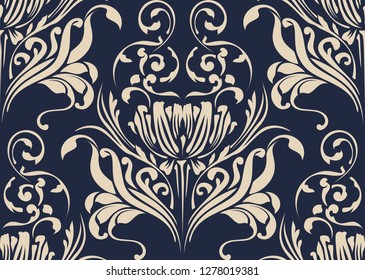 Vector damask seamless pattern background. Classical luxury old fashioned damask ornament, royal victorian seamless texture for wallpapers, textile, wrapping. Exquisite floral baroque template.