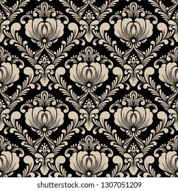 Vector damask seamless pattern background. Classical luxury old fashioned damask ornament, royal victorian seamless texture for wallpapers, textile, wrapping. Exquisite floral baroque template