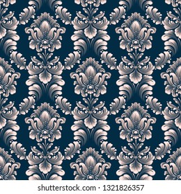 Vector damask seamless pattern background. Classical luxury old fashioned damask ornament, royal victorian seamless texture for wallpapers, textile, wrapping. Exquisite floral baroque template