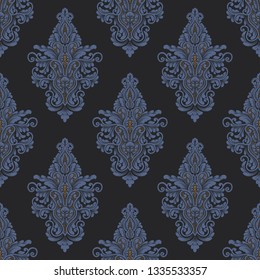 Vector damask seamless pattern background. Classical luxury old fashioned damask ornament, royal victorian seamless texture for wallpapers, textile, wrapping. Exquisite floral baroque template