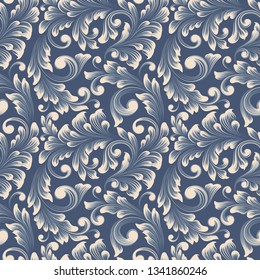 Vector damask seamless pattern background. Classical luxury old fashioned damask ornament, royal victorian seamless texture for wallpapers, textile, wrapping. Exquisite floral baroque template