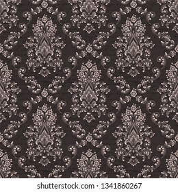 Vector damask seamless pattern background with ancient text. Classical luxury old fashioned damask ornament, royal victorian seamless texture for wallpapers, textile. Exquisite floral baroque template