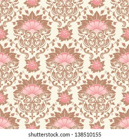 Vector damask seamless pattern background. Classical luxury old fashioned damask ornament, royal victorian seamless texture for wallpapers, textile, wrapping. Exquisite floral baroque template.