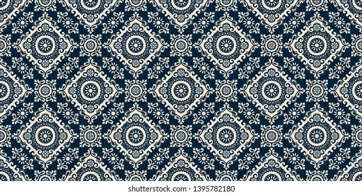 Vector damask seamless pattern background. Elegant luxury texture for wallpapers, backgrounds and page fill. Best motive for print on fabric or papper.