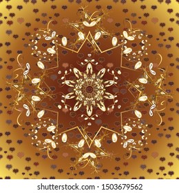 Vector damask seamless pattern background. Pictures in brown and yellow colors. Classical luxury old fashioned damask ornament, royal victorian. Seamless texture for wallpapers, textile, wrapping.