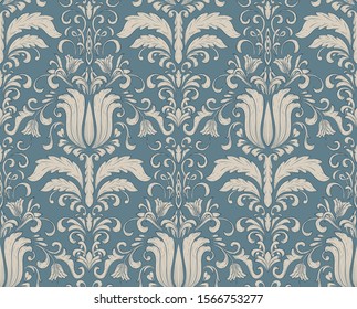 Vector damask seamless pattern background. Classical luxury old fashioned damask ornament, royal victorian seamless texture for wallpapers, textile, wrapping. Exquisite floral baroque template.