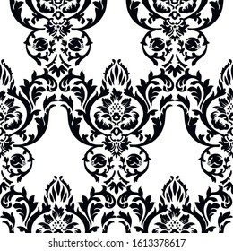 Vector damask seamless pattern background. Classical luxury old fashioned damask ornament, royal victorian seamless texture for wallpapers, textile, wrapping. Exquisite floral baroque template.