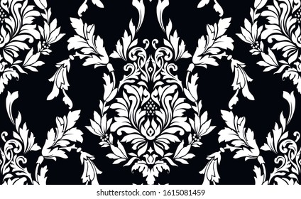 Vector damask seamless pattern background. Classical luxury old fashioned damask ornament, royal victorian seamless texture for wallpapers, textile, wrapping. Exquisite floral baroque template.