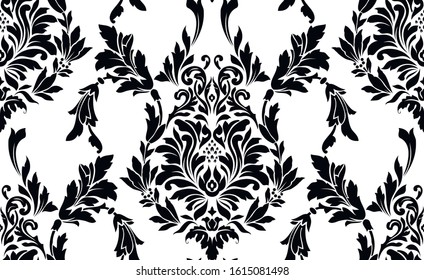 Vector damask seamless pattern background. Classical luxury old fashioned damask ornament, royal victorian seamless texture for wallpapers, textile, wrapping. Exquisite floral baroque template.