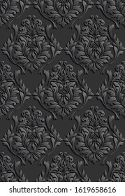Vector damask seamless pattern background. Elegant luxury texture for wallpapers, backgrounds and page fill. 3D elements with shadows and highlights.