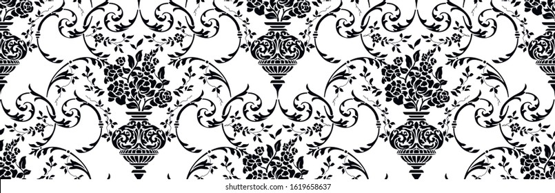 Vector damask seamless pattern background. Classical luxury old fashioned damask ornament, royal victorian seamless texture for wallpapers, textile, wrapping. Exquisite floral baroque template.
