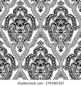 Vector damask seamless pattern background. Classical luxury old fashioned damask ornament, royal Victorian seamless texture for wallpapers, textile, wrapping. Exquisite floral baroque template.