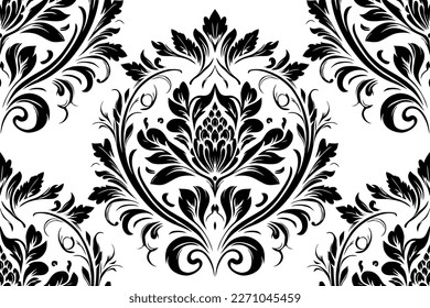 Vector damask seamless pattern background. Classical luxury old fashioned damask ornament, royal victorian seamless texture for wallpapers, textile, wrapping. Exquisite floral baroque template.