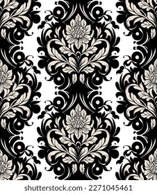 Vector damask seamless pattern background. Classical luxury old fashioned damask ornament, royal victorian seamless texture for wallpapers, textile, wrapping. Exquisite floral baroque template.