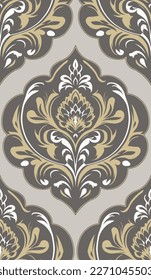 Vector damask seamless pattern background. Classical luxury old fashioned damask ornament, royal victorian seamless texture for wallpapers, textile, wrapping. Exquisite floral baroque template.