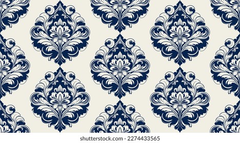 Vector damask seamless pattern background. Classical luxury old fashioned damask ornament, royal victorian seamless texture for wallpapers, textile, wrapping. Exquisite floral baroque template.