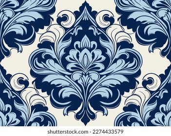 Vector damask seamless pattern background. Classical luxury old fashioned damask ornament, royal victorian seamless texture for wallpapers, textile, wrapping. Exquisite floral baroque template.
