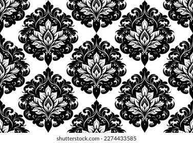 Vector damask seamless pattern background. Classical luxury old fashioned damask ornament, royal victorian seamless texture for wallpapers, textile, wrapping. Exquisite floral baroque template.