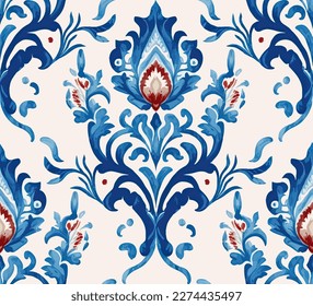 Vector damask seamless pattern background. Classical luxury old fashioned damask ornament, royal victorian seamless texture for wallpapers, textile, wrapping. 