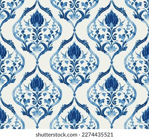 Vector damask seamless pattern background. Classical luxury old fashioned damask ornament, royal victorian seamless texture for wallpapers, textile, wrapping. 