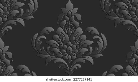 Vector damask seamless pattern background. Elegant luxury texture for wallpapers, backgrounds and page fill. 3D elements with shadows and highlights.