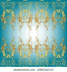 Vector damask seamless pattern background. Pictures in yellow, blue, neutral colors. Classical luxury old fashioned damask ornament, royal victorian. Seamless texture for wallpapers, textile, wrapping