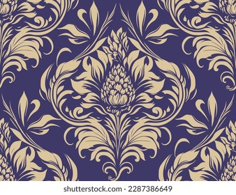 Vector damask seamless pattern background. Classical luxury old fashioned damask ornament, royal victorian seamless texture for wallpapers, textile, wrapping. Exquisite floral baroque template.