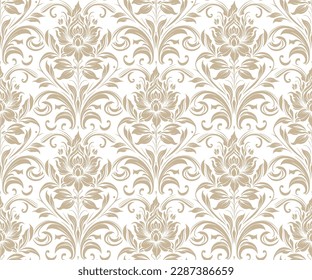 Vector damask seamless pattern background. Classical luxury old fashioned damask ornament, royal victorian seamless texture for wallpapers, textile, wrapping. Exquisite floral baroque template.