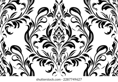 Vector damask seamless pattern background. Classical luxury old fashioned damask ornament, royal victorian seamless texture for wallpapers, textile, wrapping. Exquisite floral baroque template.