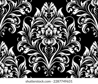 Vector damask seamless pattern background. Classical luxury old fashioned damask ornament, royal victorian seamless texture for wallpapers, textile, wrapping. Exquisite floral baroque template.