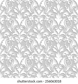 Vector damask seamless pattern background. Elegant luxury texture for wallpapers, backgrounds and page fill. 3D elements with shadows and highlights. Paper cut.