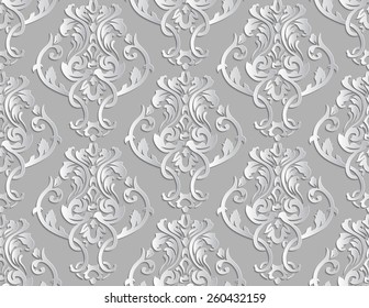 Vector damask seamless pattern background. Elegant luxury texture for wallpapers, backgrounds and page fill. 3D elements with shadows and highlights.