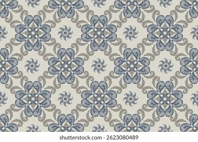 Máscara de vetor plano de fundo padrão sem costura. Elegante textura de luxo para papéis de parede e decoração.Motivos Ikat floral bordado.Padrão oriental étnico tradicional.Geometric flor folclore
