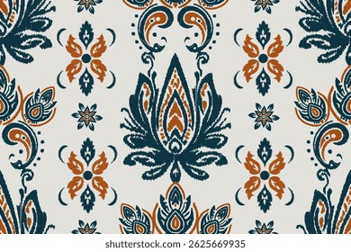 Vector damask seamless pattern background. Ikat floral embroidery.Ethnic oriental traditional.Aztec African boho paisley patterns. Design for texture, fabric, clothing, wrapping, decoration