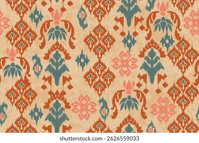 Máscara de vetor plano de fundo padrão sem costura. Mancha de retalhos abstrata Ikat bordado floral.Étnica oriental tradicional.Azteca Africano boho paisley padrões. Design para textura, tecido, roupas, decoração
