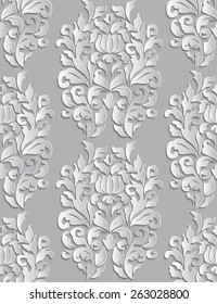 Vector damask seamless pattern background. Elegant luxury texture for wallpapers, backgrounds and page fill. 3D elements with shadows and highlights.