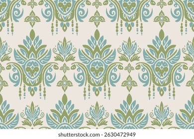Vector damask seamless pattern background. Ikat floral embroidery.Ethnic oriental traditional.Aztec African boho paisley patterns. Design for texture, fabric, clothing, wrapping, decoration