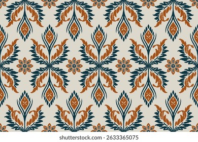 Máscara de vetor plano de fundo padrão sem costura. Elegante textura de luxo para papéis de parede, fundos e página fill.Motifs Ikat bordado floral.Etnic padrão oriental tradicional.folclore geométrico