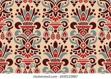 Image vectorielle, arrière-plan motif harmonieux damassé. Broderie florale Ikat.Ethnique orientale traditionnelle.Aztèque motif cachemire boho africain. Conception pour la texture, le tissu, les vêtements, l'emballage, la décoration