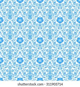 Vector damask seamless pattern background. Classical luxury old fashioned damask ornament, royal victorian seamless texture for wallpapers, textile, wrapping. Exquisite floral baroque template.