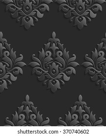 Vector damask seamless pattern background. Elegant luxury texture for wallpapers, backgrounds and page fill. 3D elements with shadows and highlights.