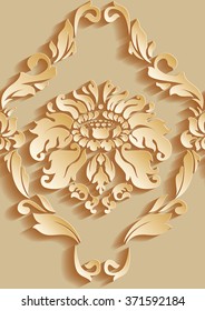 Vector damask seamless pattern background. Elegant luxury texture for wallpapers, backgrounds and page fill. 3D elements with shadows and highlights.