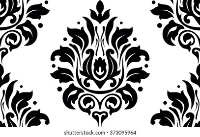 Vector damask seamless pattern background. Classical luxury old fashioned damask ornament, royal victorian seamless texture for wallpapers, textile, wrapping. Exquisite floral baroque template.