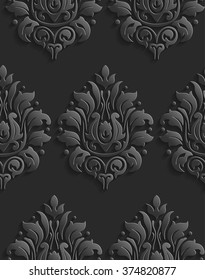 Vector damask seamless pattern background. Elegant luxury texture for wallpapers, backgrounds and page fill. 3D elements with shadows and highlights.