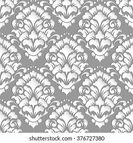 Vector damask seamless pattern background. Elegant luxury texture for wallpapers, backgrounds and page fill. 3D elements with shadows and highlights. Paper cut.