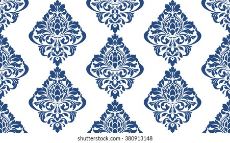 Vector damask seamless pattern background. Classical luxury old fashioned damask ornament, royal victorian seamless texture for wallpapers, textile, wrapping. Exquisite floral baroque template.